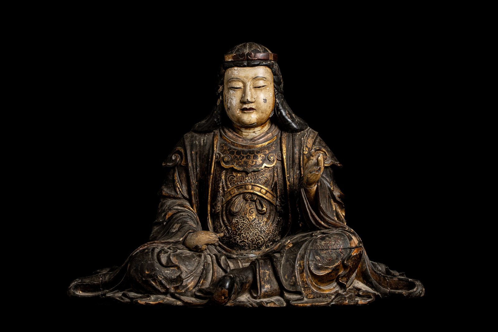 Lacquered Wood Carving of Benzaiten