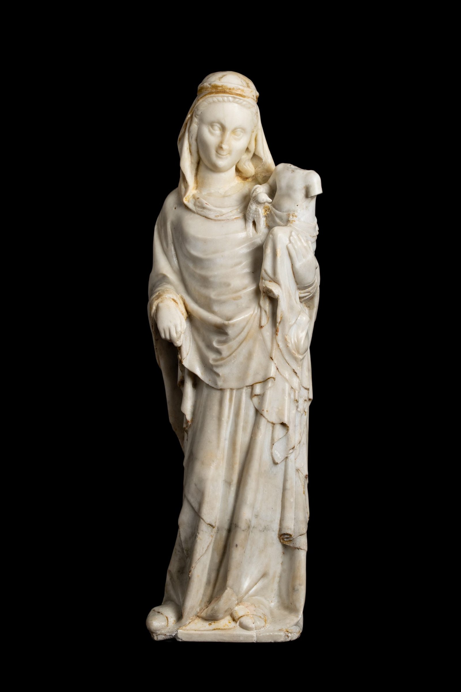 'Madonna and Baby Jesus' Gilded Marble Statue