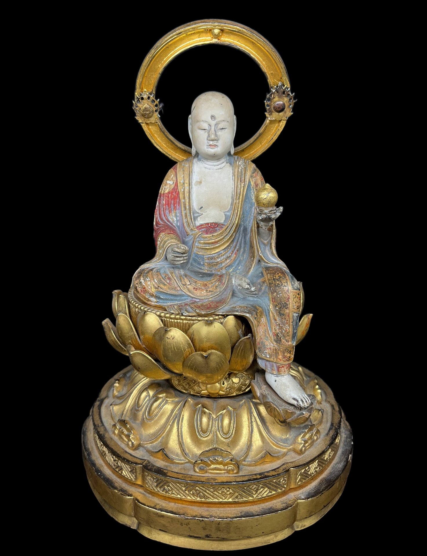 Polychrome Wooden Statue of Jizo Bosatsu
